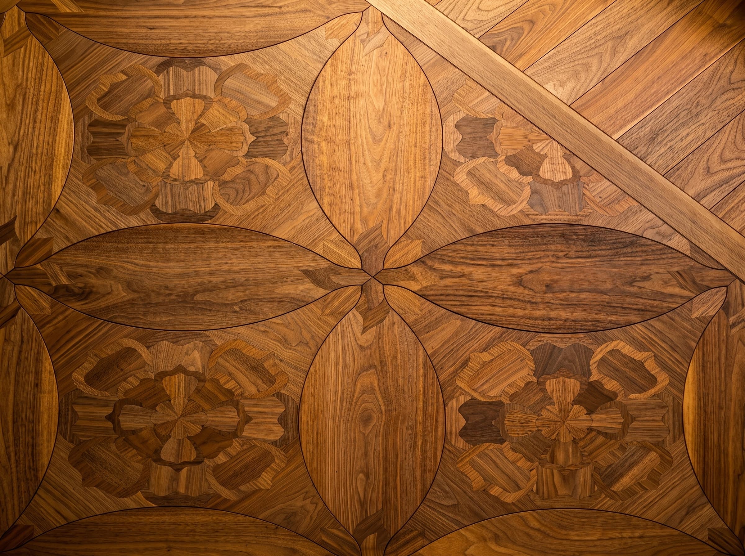 Foglie d'Oro American-walnut Versailles-panel parquet, hand-finished