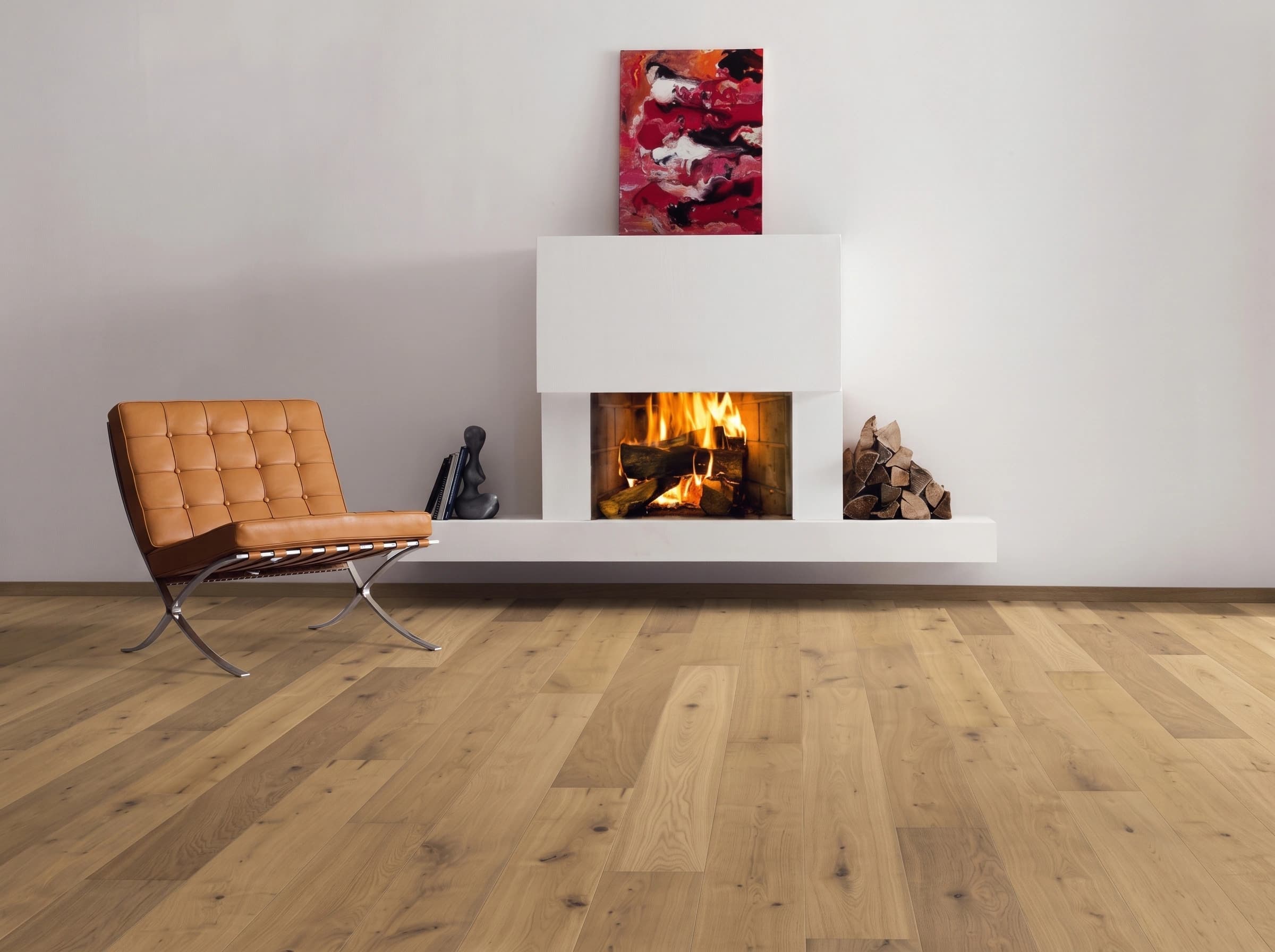 HARO wide-plank engineered oak with a matte finish in a warm minimalist interior