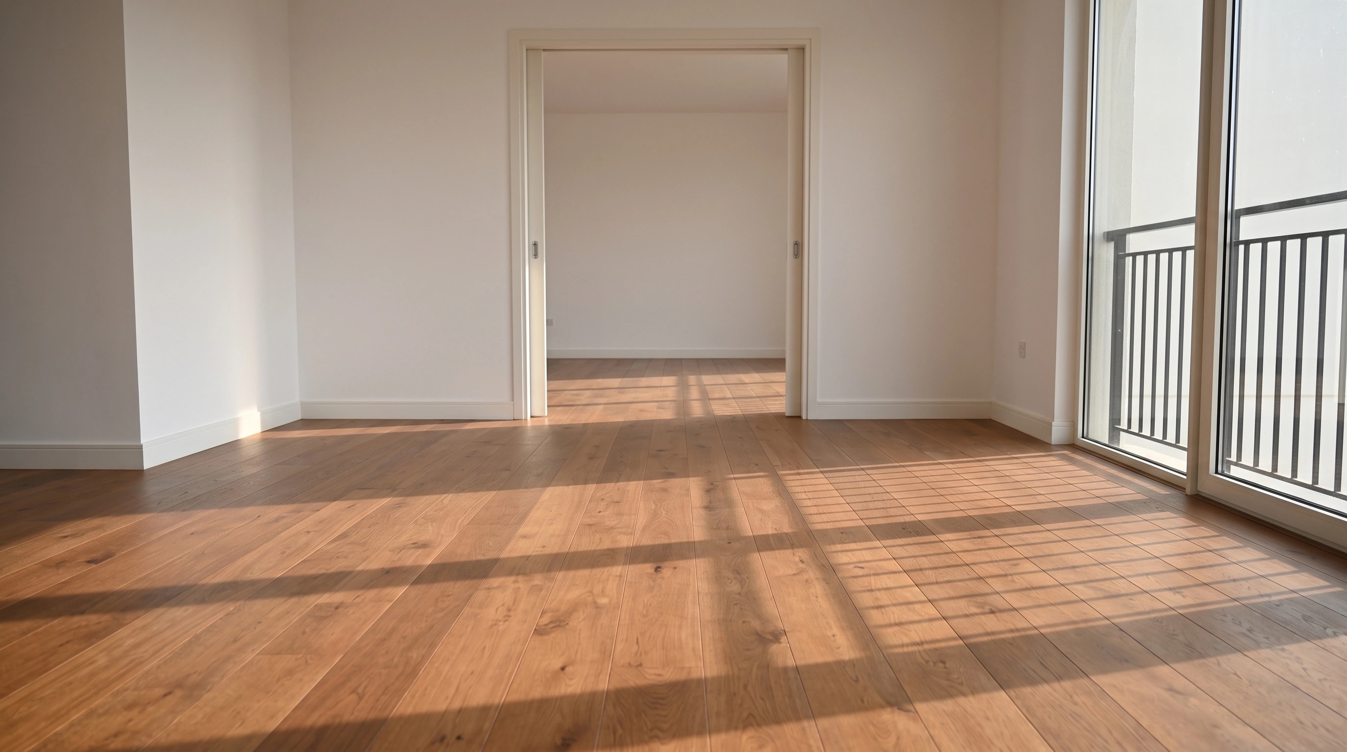 Engineered oak laid true through a newly completed apartment